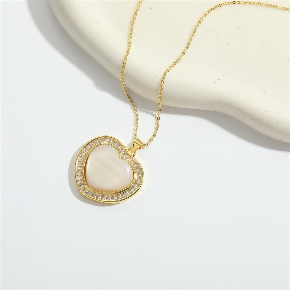 14K Gold Plated Heart Zircon Pendant Necklace