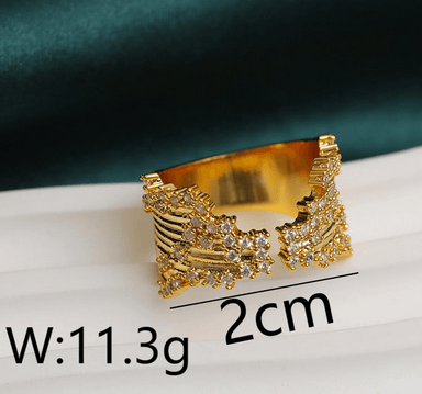 Copper 18K Gold Plated Irregular Zircon Open Ring with Crown Castle Design