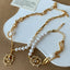 18K Gold Plated Artistic Rose Pearl and Zircon Necklace Bracelet Set