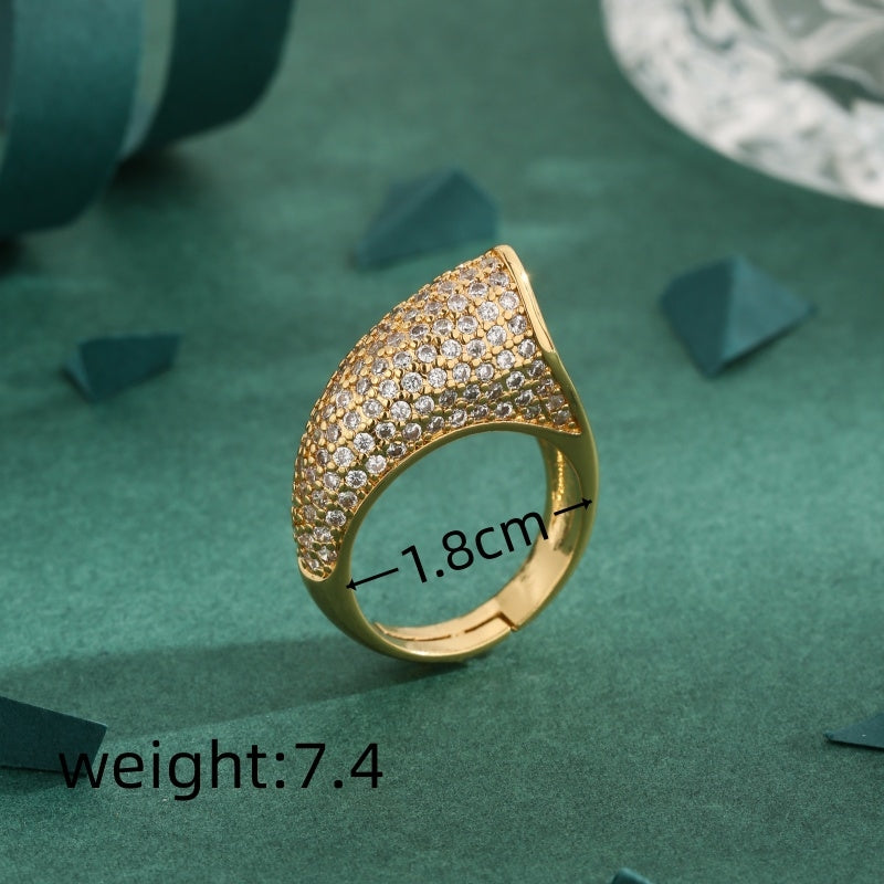 18K Gold Plated Geometric Zircon Ring for Women - Vintage Style