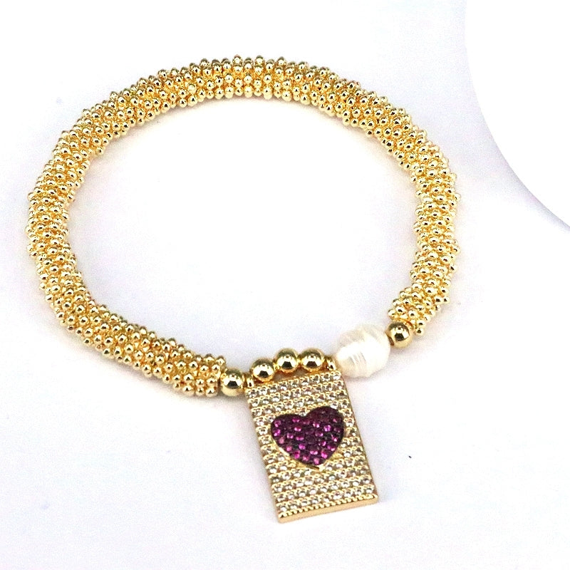 18K Gold Plated Vintage Cross Heart Zircon Bracelet