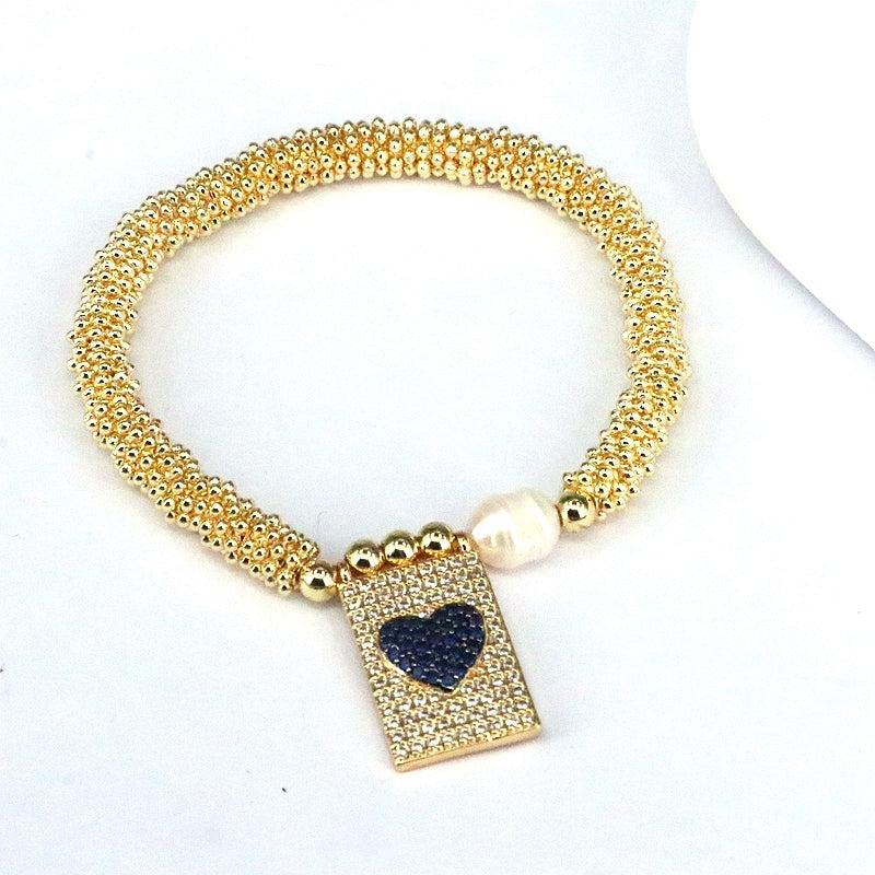 18K Gold Plated Vintage Cross Heart Zircon Bracelet