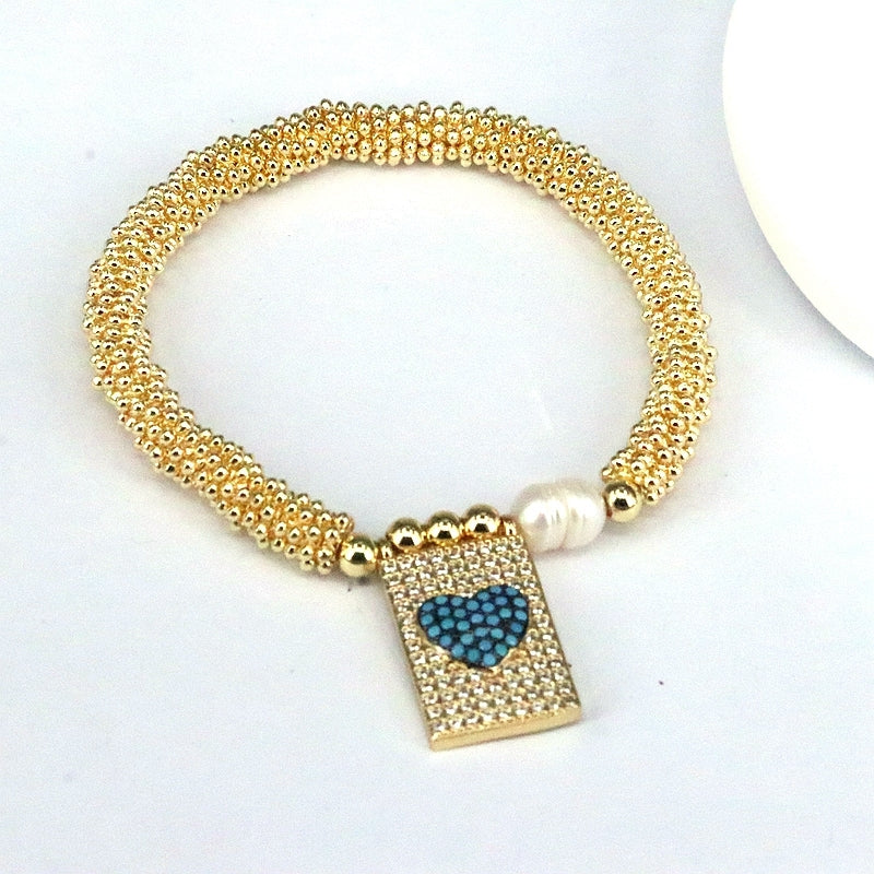 18K Gold Plated Vintage Cross Heart Zircon Bracelet