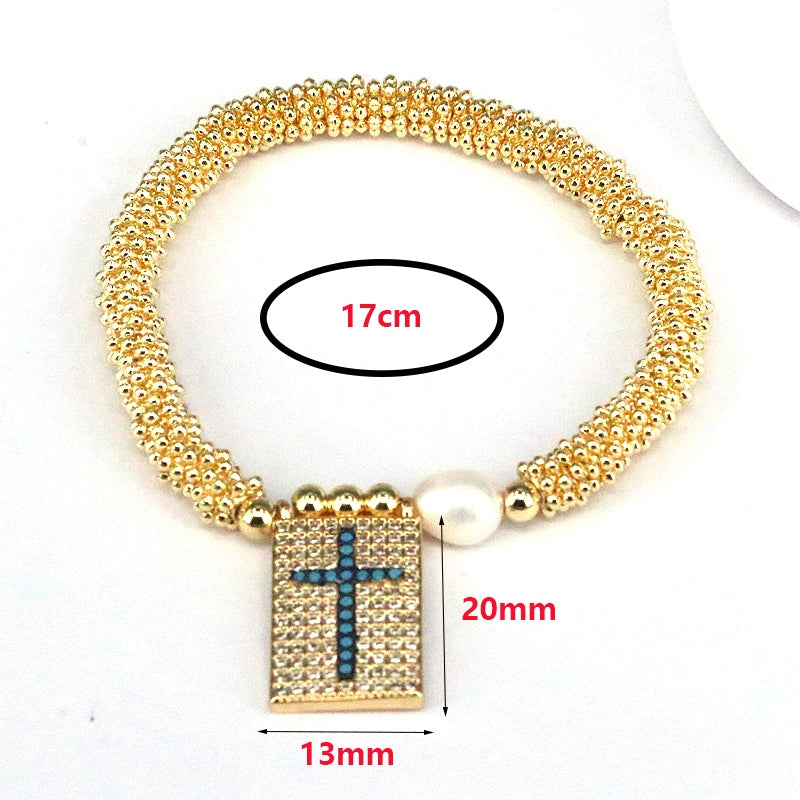 18K Gold Plated Vintage Cross Heart Zircon Bracelet