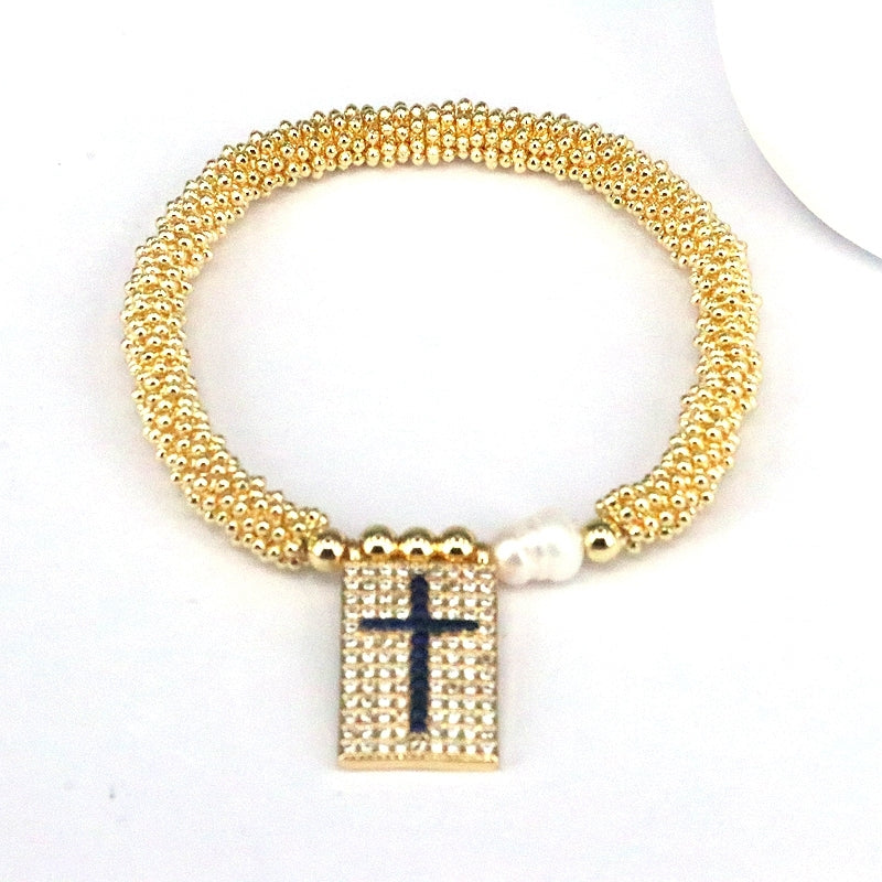 18K Gold Plated Vintage Cross Heart Zircon Bracelet