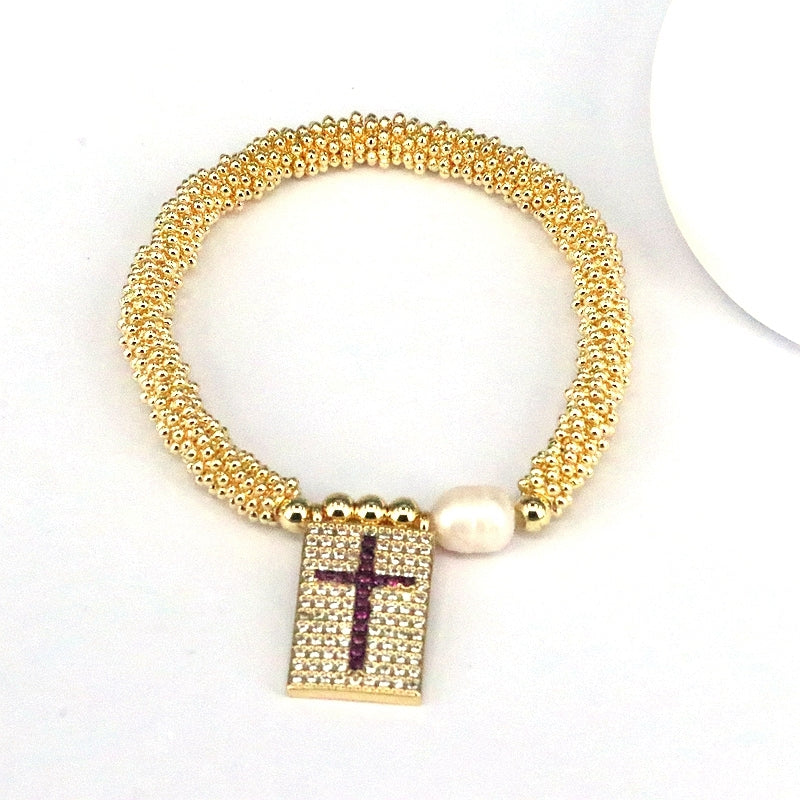 18K Gold Plated Vintage Cross Heart Zircon Bracelet