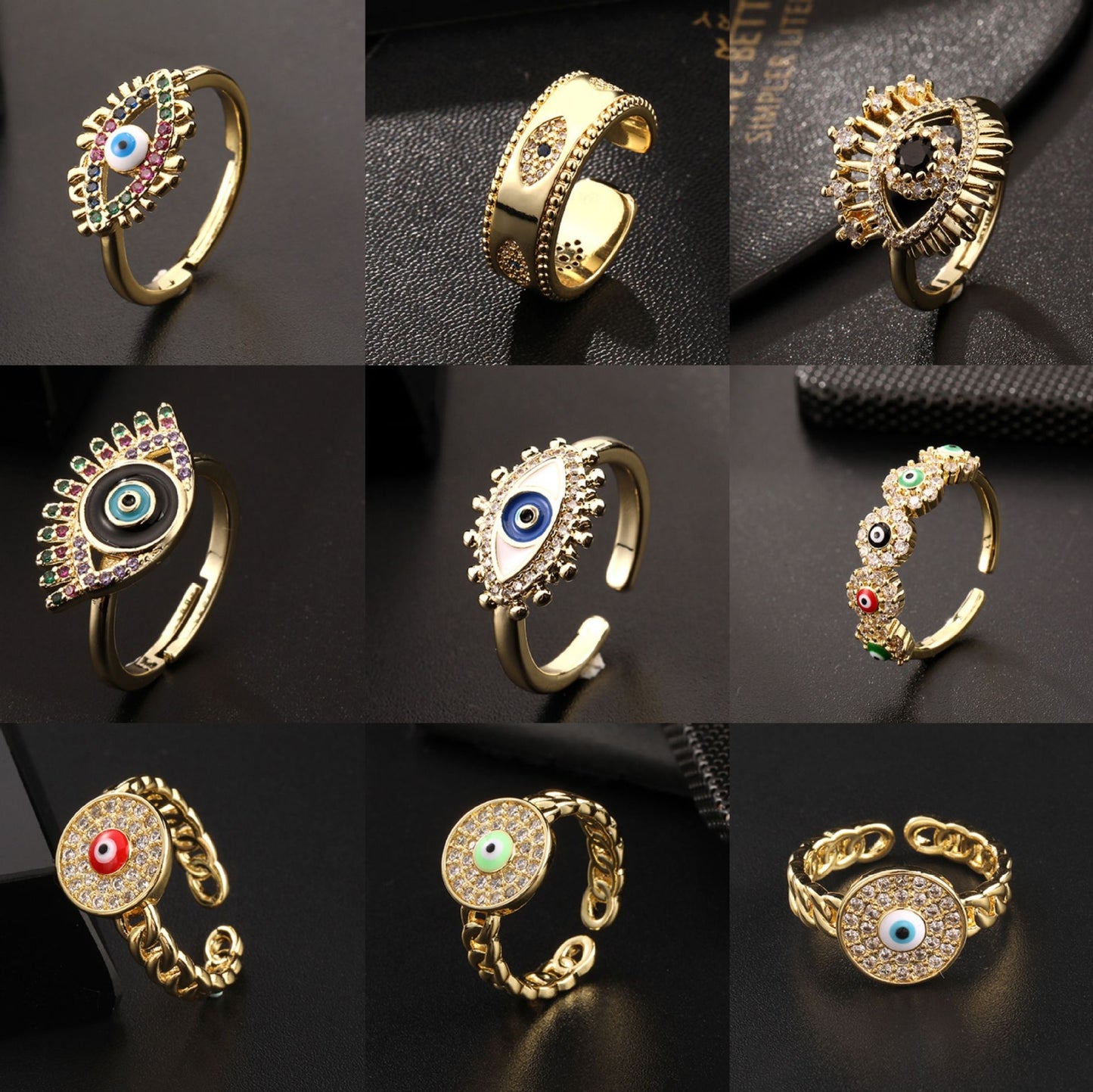 18K Gold Plated Colorful Zircon Eye Open Ring