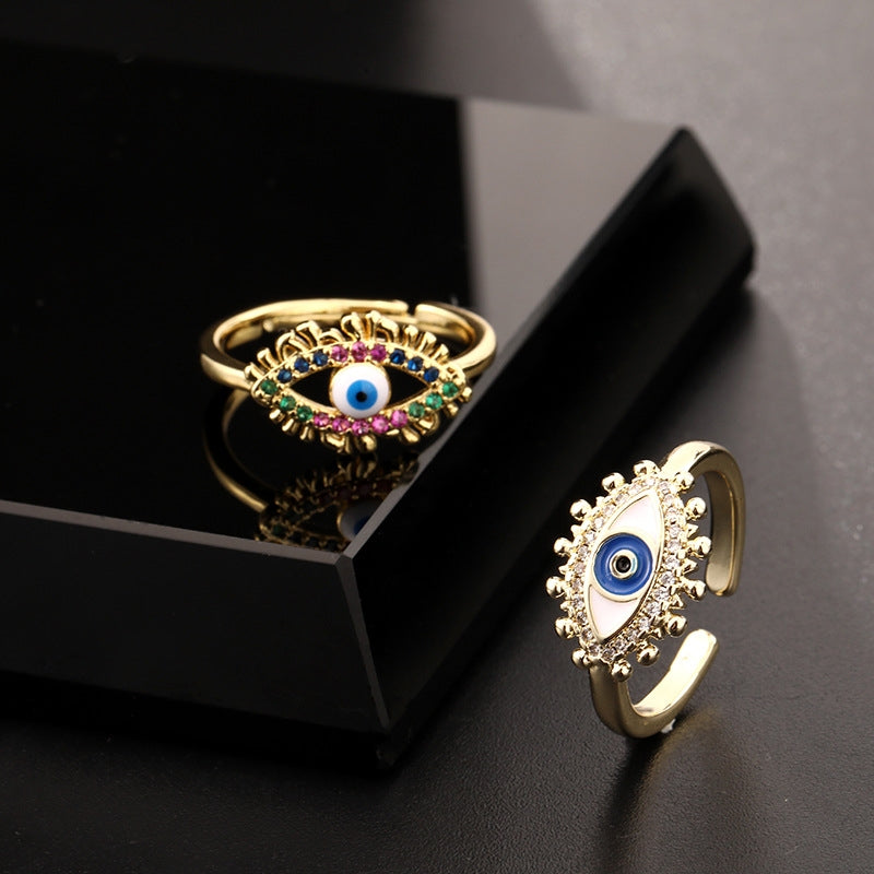 18K Gold Plated Colorful Zircon Eye Open Ring