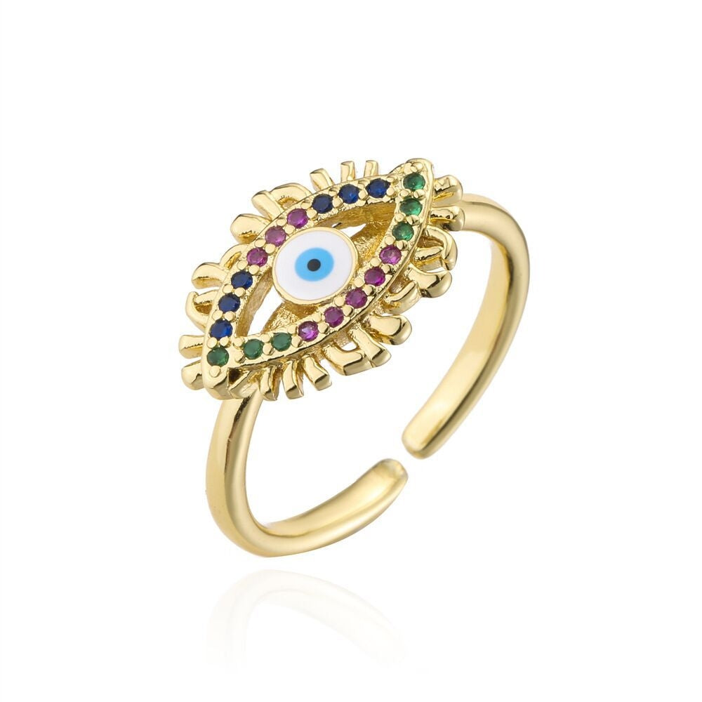 18K Gold Plated Colorful Zircon Eye Open Ring