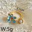 18K Gold Plated Baroque Pearl Blue Enamel Flower Open Ring