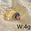 18K Gold Plated Baroque Pearl Blue Enamel Flower Open Ring