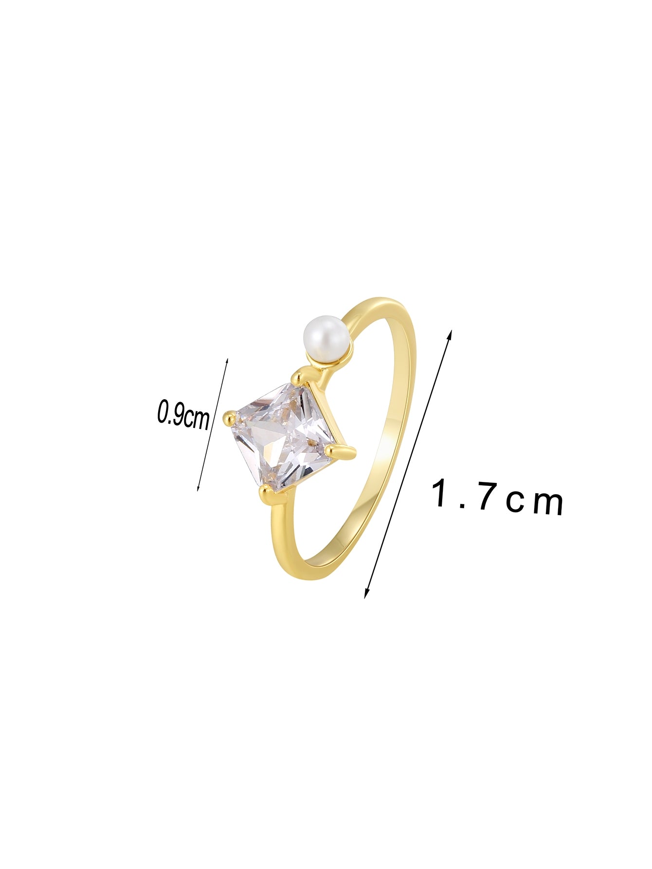 18K Gold Plated Geometric Oval Heart Pearl Zircon Ring with Square Inlay Design