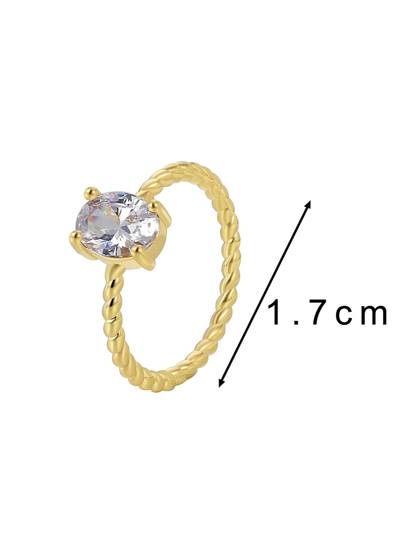 18K Gold Plated Geometric Oval Heart Pearl Zircon Ring with Square Inlay Design