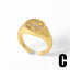 18K Gold Plated Copper Open Ring with Irregular Zircon and Smiley Face Design