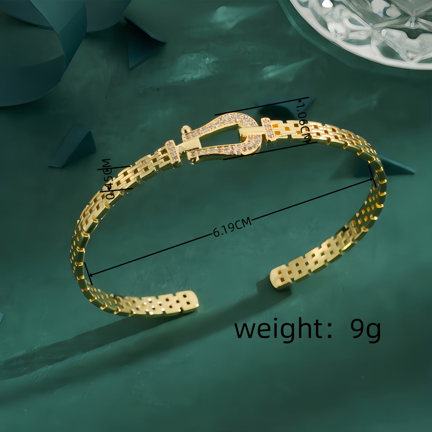 18K Gold Plated Zircon Chain Horseshoe Clasp Open Bangle Bracelet