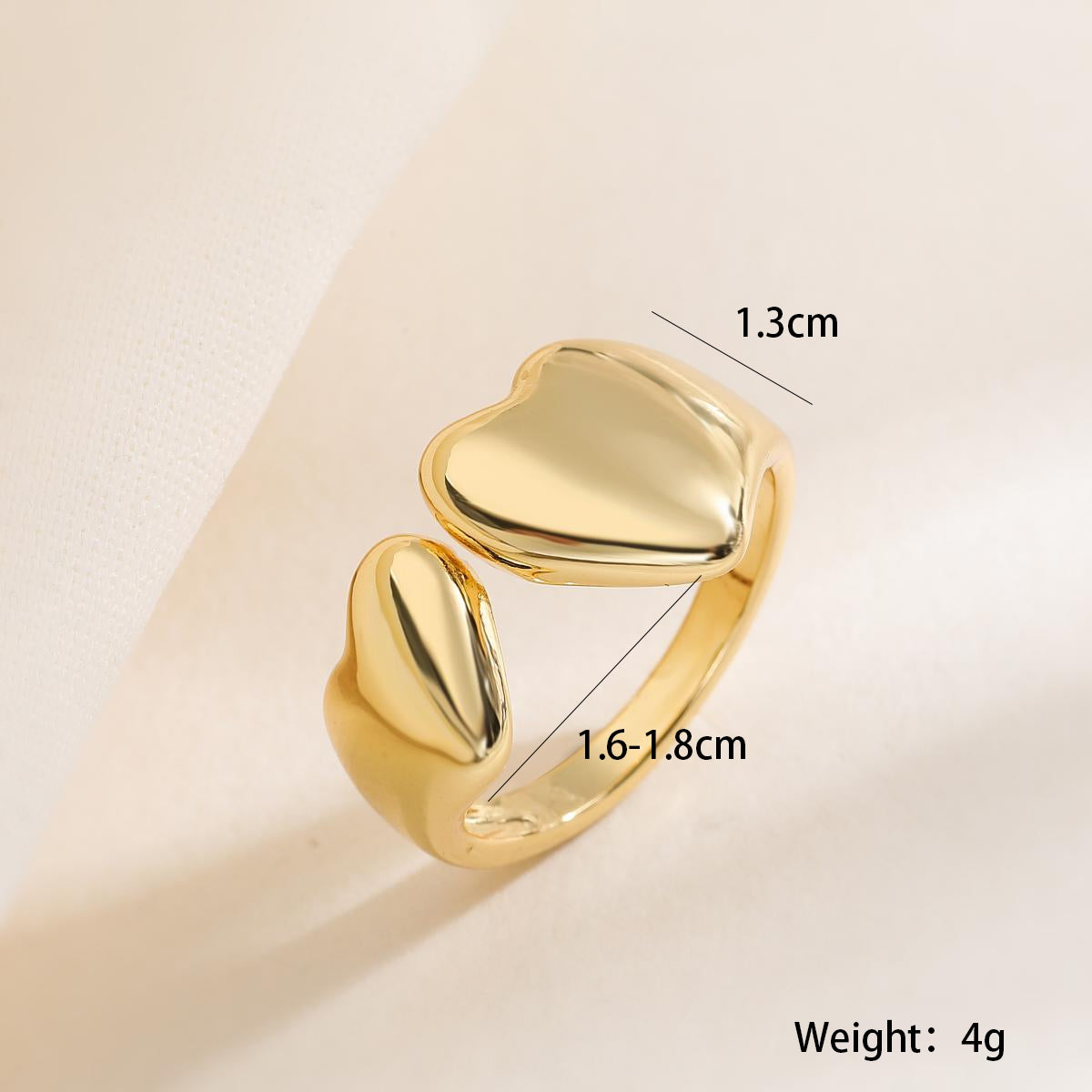 18K Gold Plated Heart Shape Open Ring