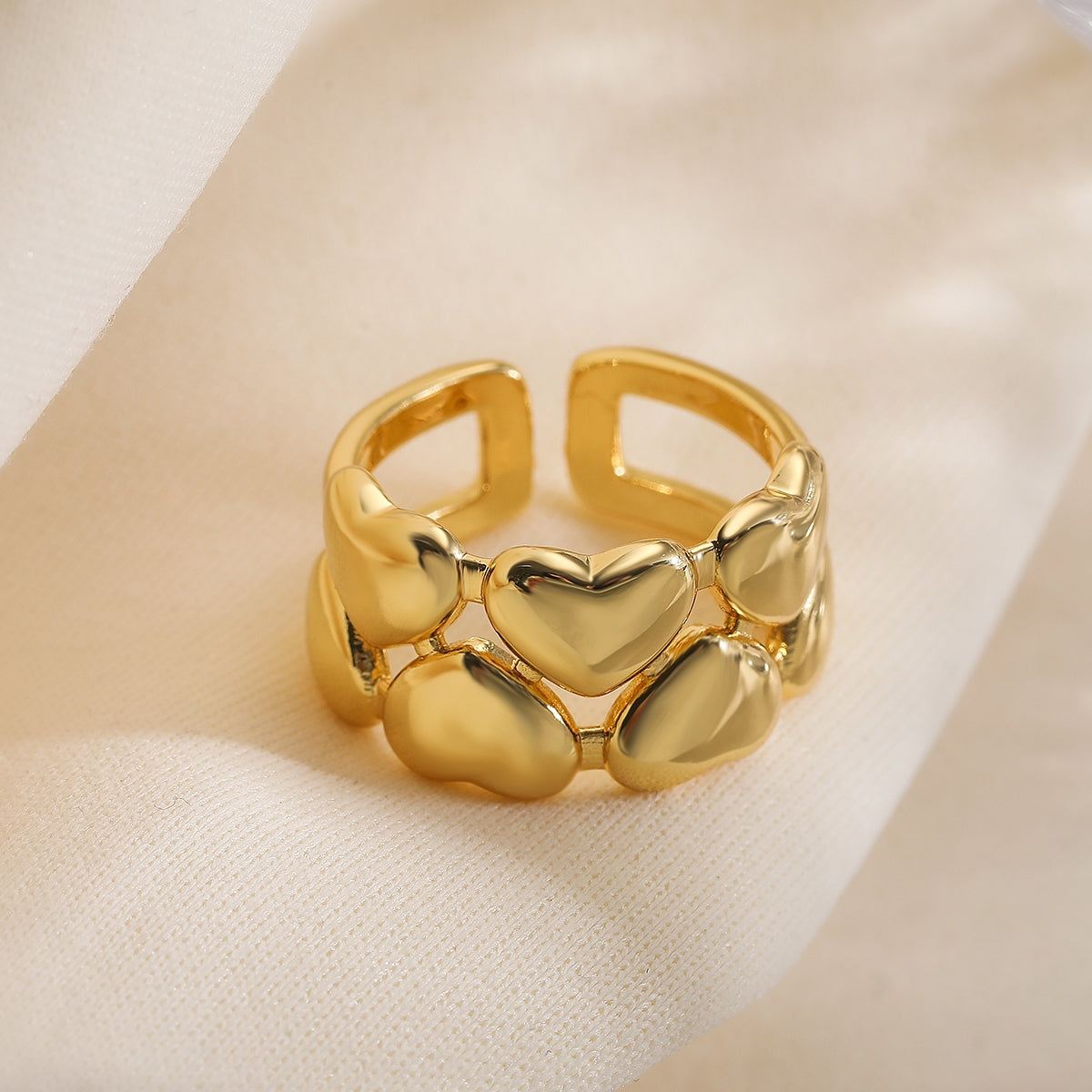 18K Gold Plated Heart Shape Open Ring