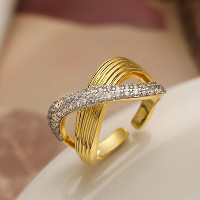 18K Gold Plated Geometric Zircon Cross Open Ring