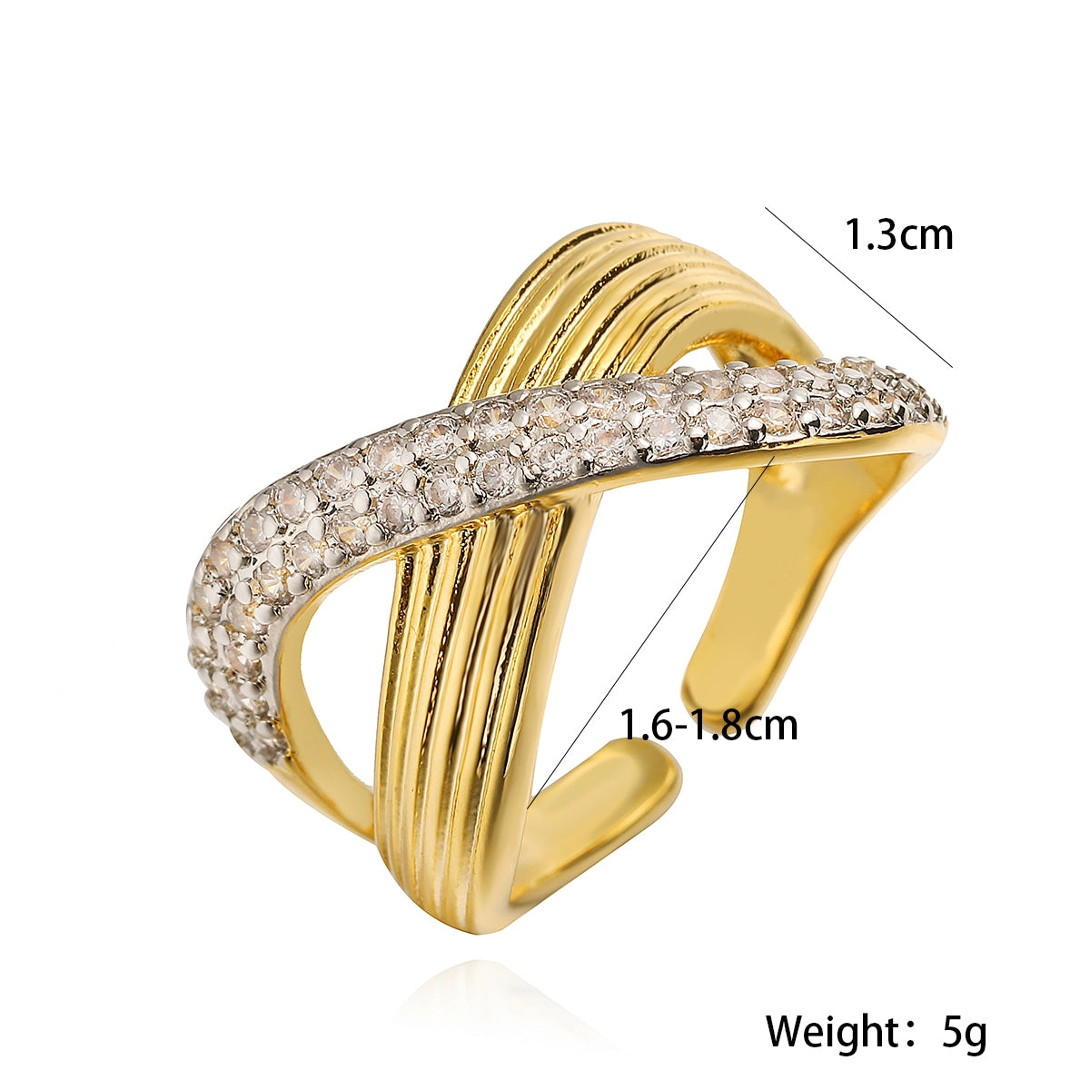 18K Gold Plated Geometric Zircon Cross Open Ring