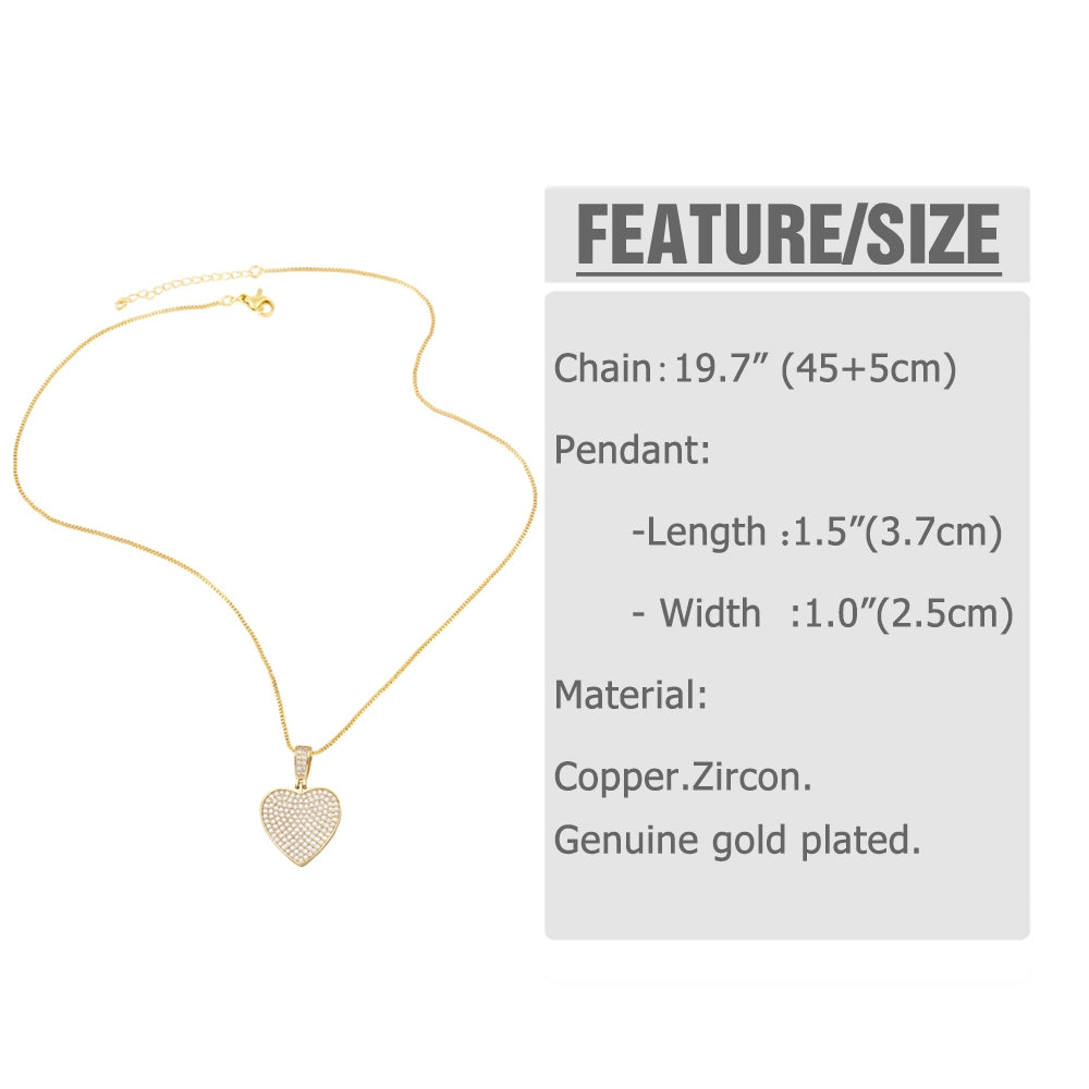 18K Gold Plated Heart Shape Zircon Pendant Necklace