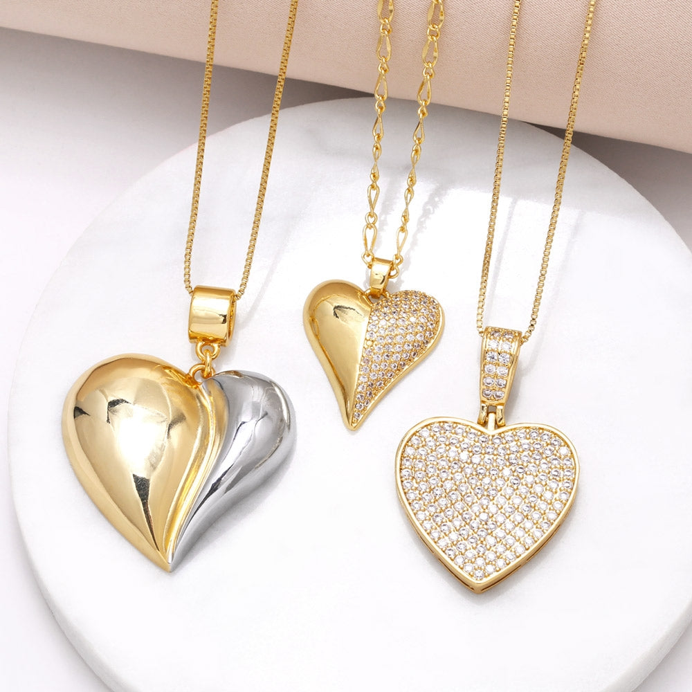 18K Gold Plated Heart Shape Zircon Pendant Necklace