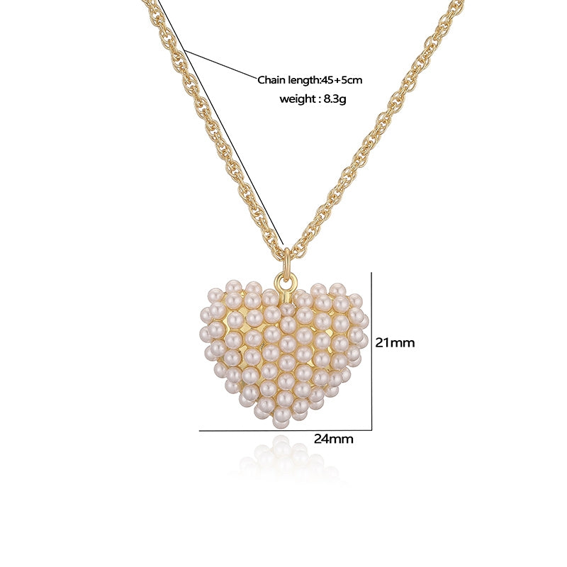 Copper 18K Gold Plated Heart and Star Pendant Necklace with Artificial Pearls