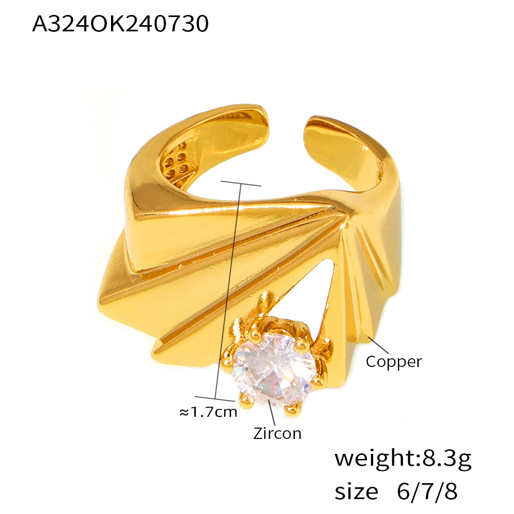 18K Gold Plated Irregular Geometric Zircon Open Ring