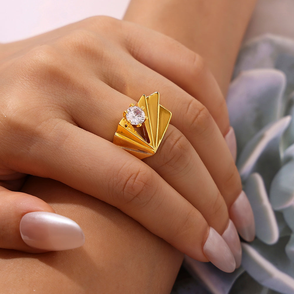 18K Gold Plated Irregular Geometric Zircon Open Ring