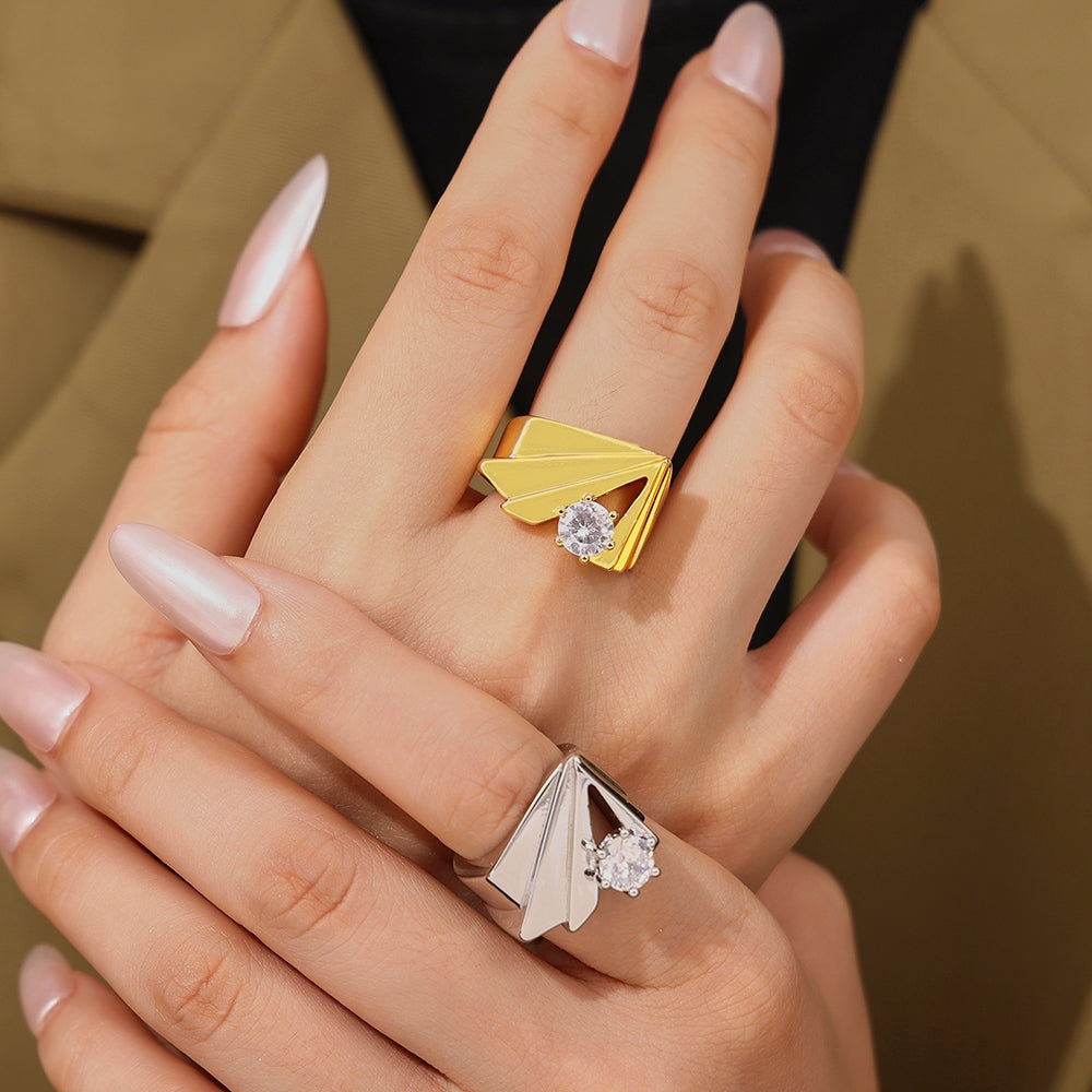 18K Gold Plated Irregular Geometric Zircon Open Ring