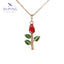 18K Gold Plated Enamel Rose Flower Pendant Necklace