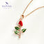 18K Gold Plated Enamel Rose Flower Pendant Necklace