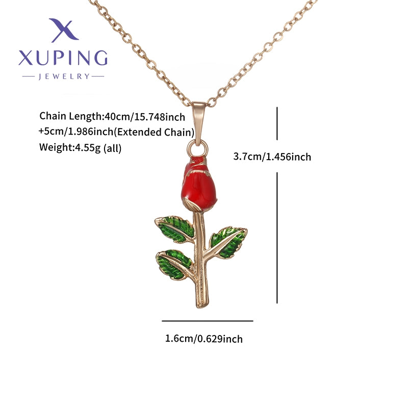 18K Gold Plated Enamel Rose Flower Pendant Necklace