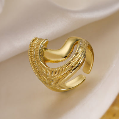 18K Gold Plated Geometric Open Ring - Minimalist Design