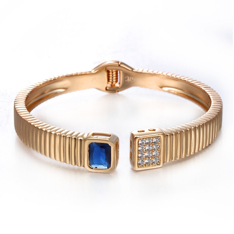 18K Gold Plated Geometric Gemstone Bangle Bracelet