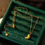 18K Gold Plated Ruched Chain Horn Pendant Necklace - Vintage Style Choker for Women