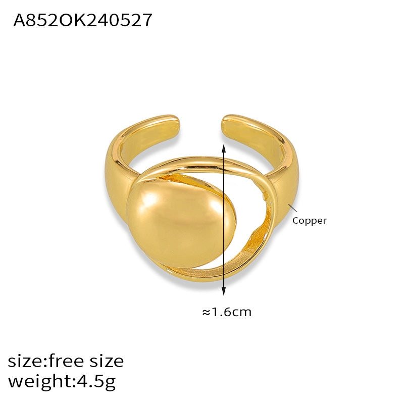 Copper 18K Gold Plated Geometric Hollow Round Adjustable Ring