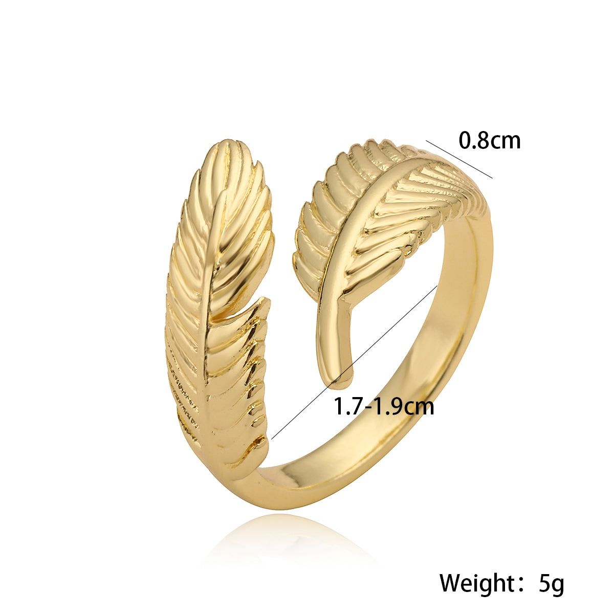 18K Gold Plated Vintage Feather Open Ring
