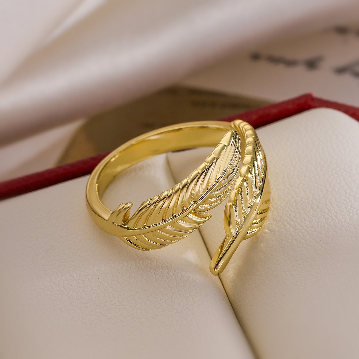 18K Gold Plated Vintage Feather Open Ring