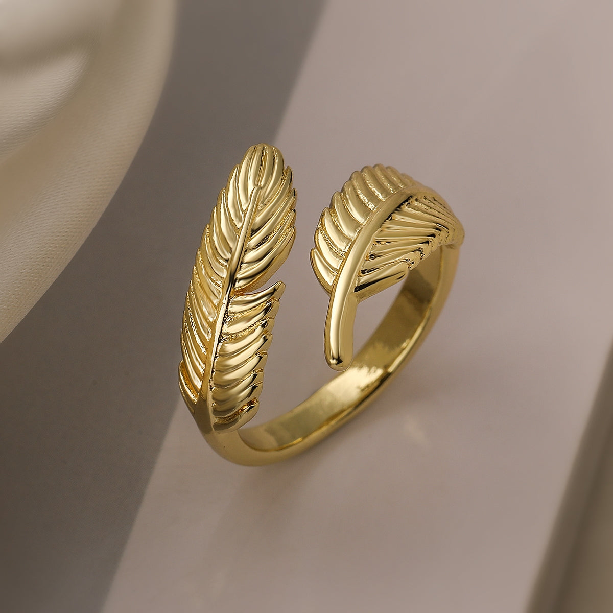 18K Gold Plated Vintage Feather Open Ring