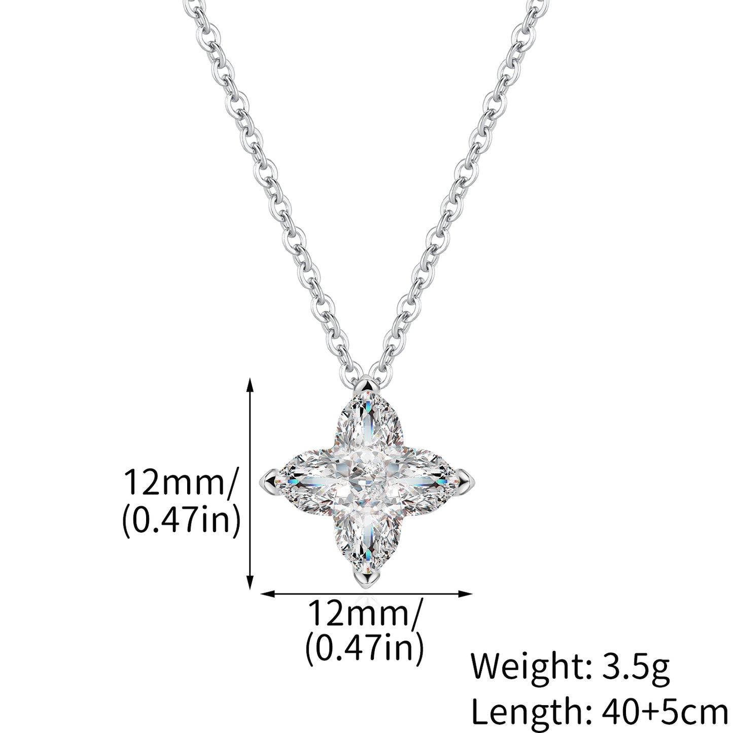 Copper Alloy White Gold Plated Four Leaf Clover Zircon Pendant Necklace