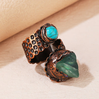 Copper Asymmetrical Snakeskin Green Fluorite Adjustable Open Ring