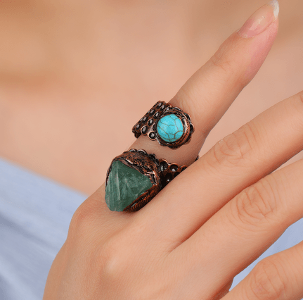 Copper Asymmetrical Snakeskin Green Fluorite Adjustable Open Ring