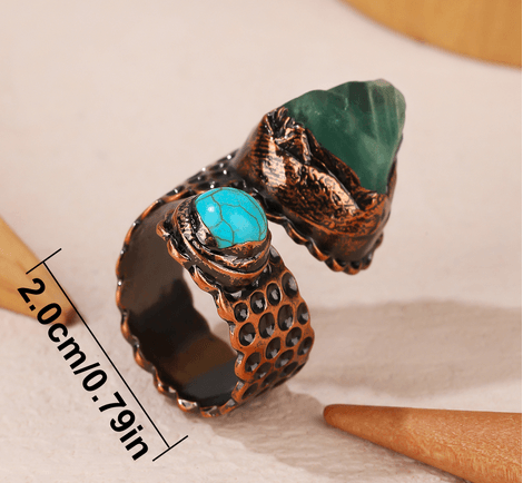 Copper Asymmetrical Snakeskin Green Fluorite Adjustable Open Ring