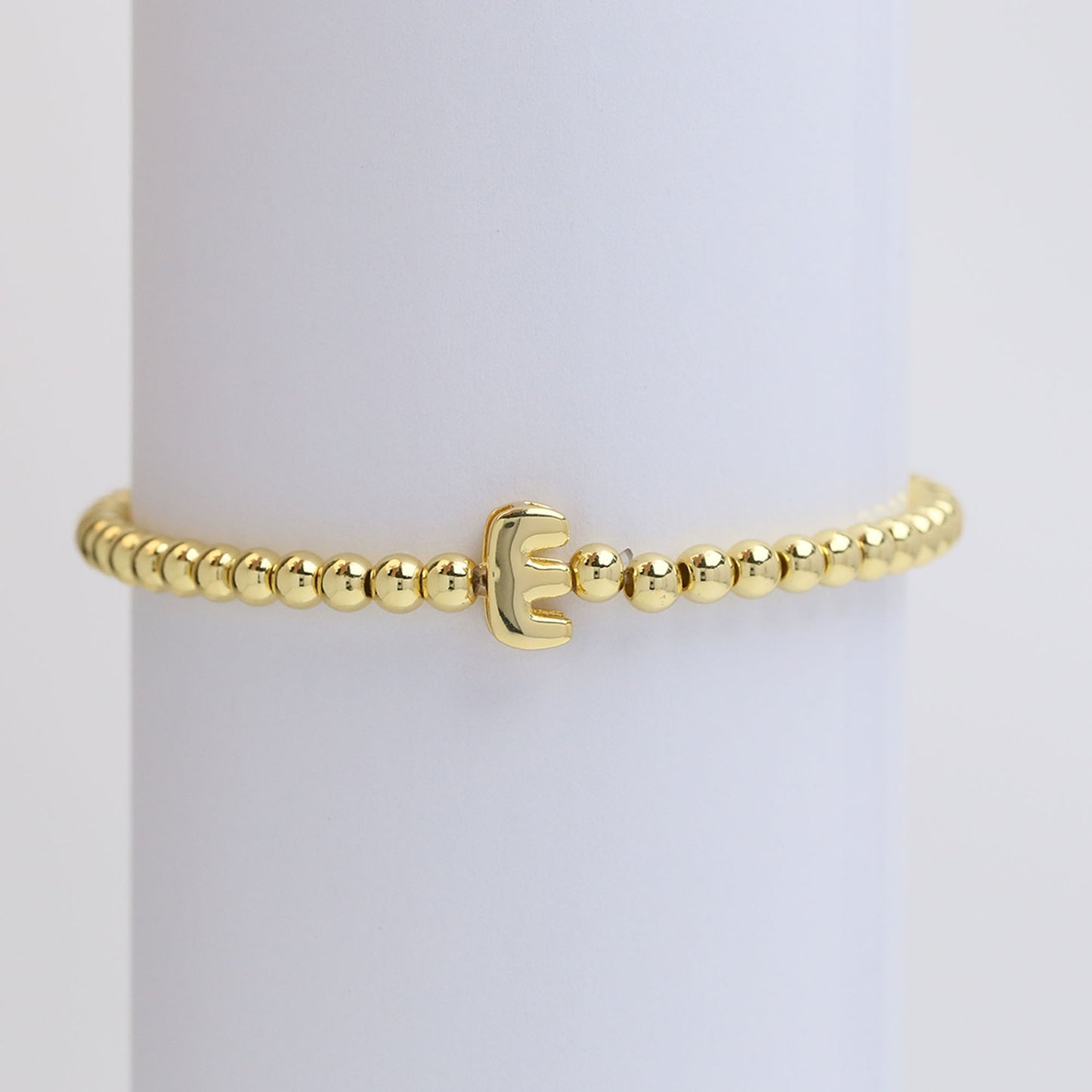 18k Gold Plated Copper Beaded Alphabet Stretch Bracelet