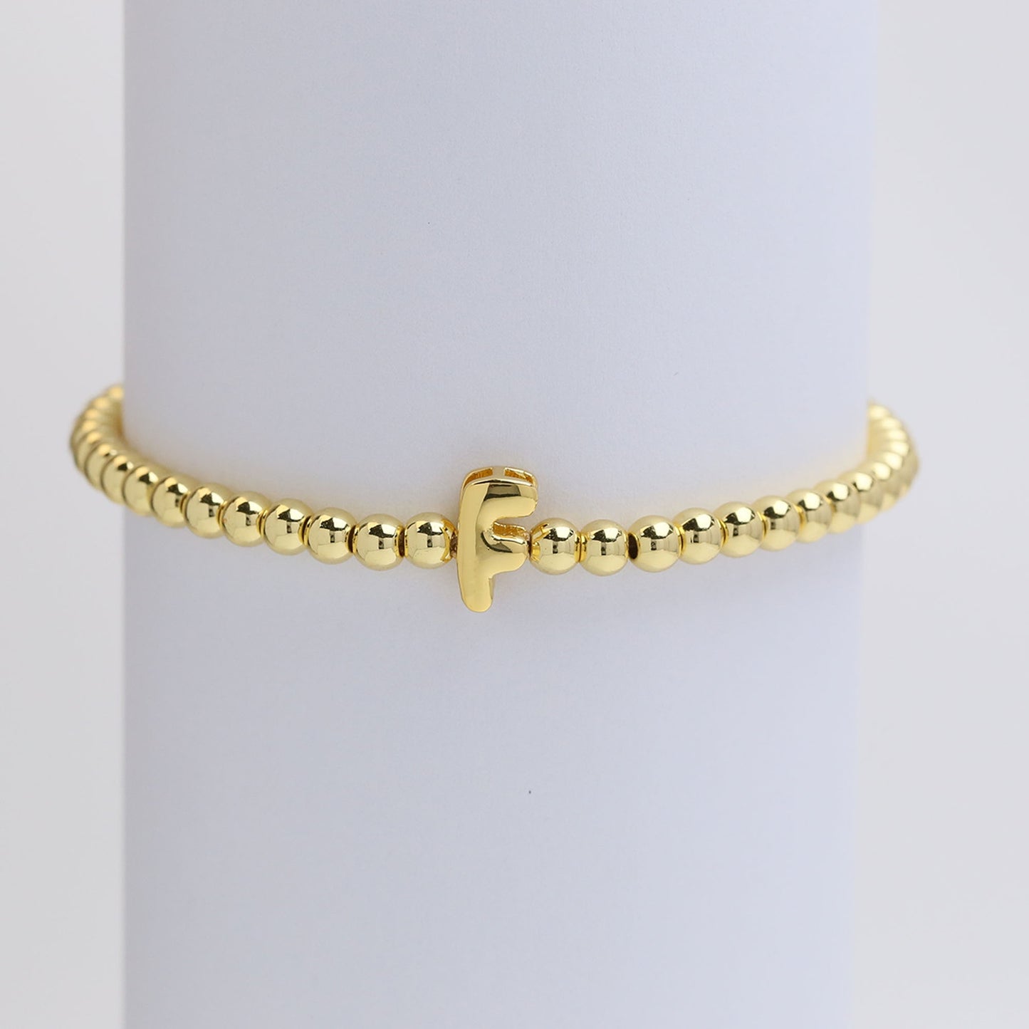 18k Gold Plated Copper Beaded Alphabet Stretch Bracelet