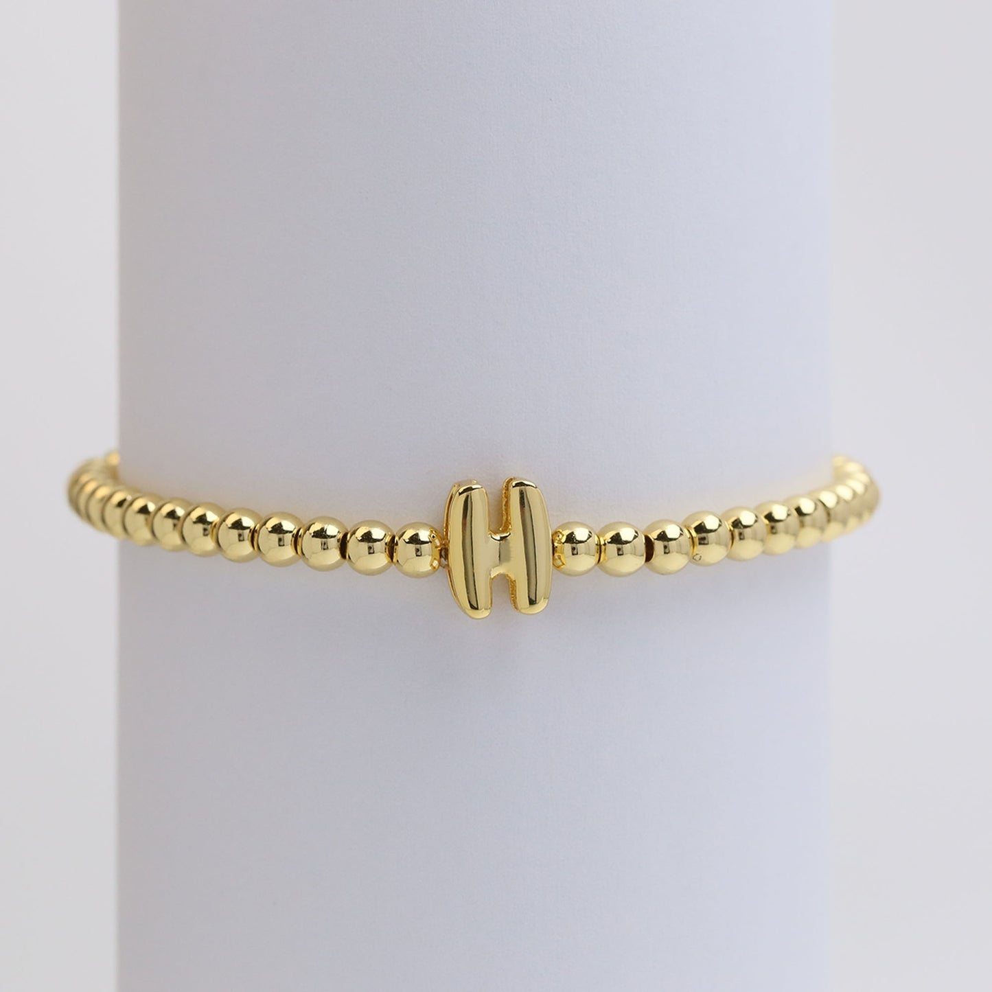 18k Gold Plated Copper Beaded Alphabet Stretch Bracelet