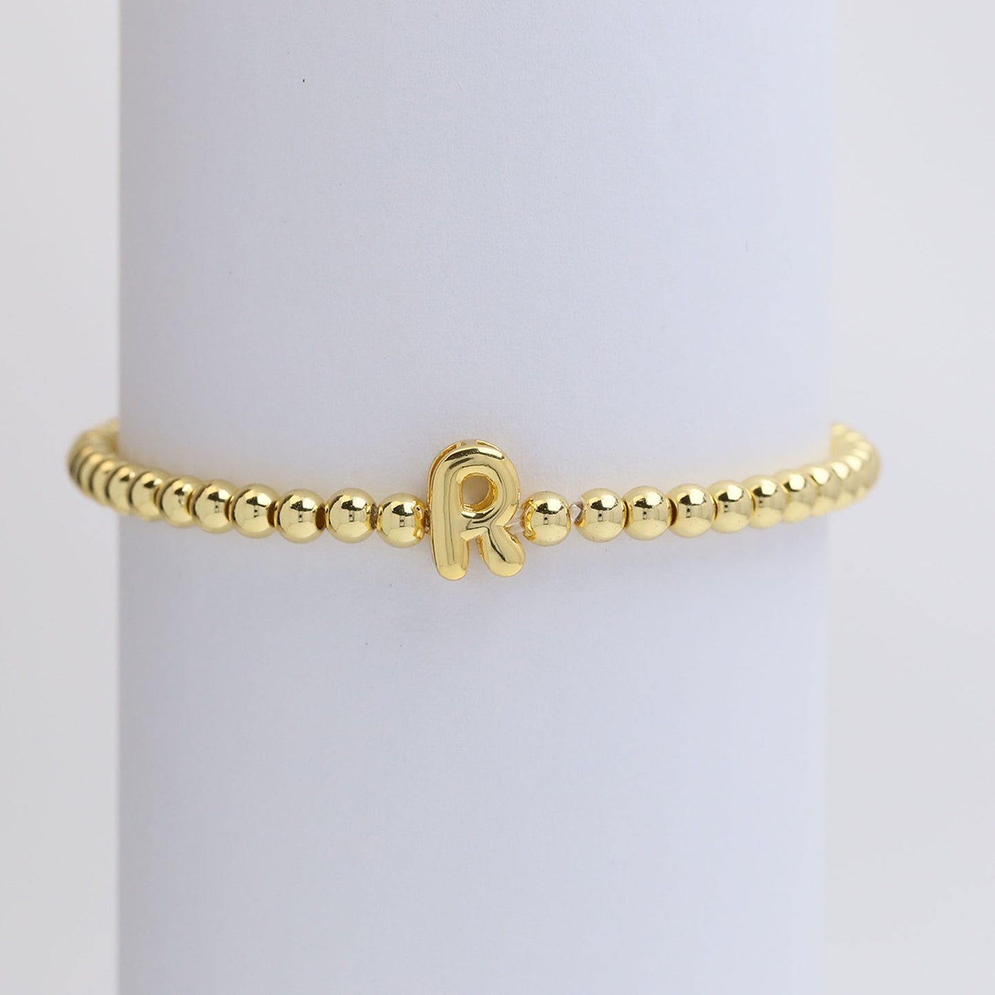 18k Gold Plated Copper Beaded Alphabet Stretch Bracelet