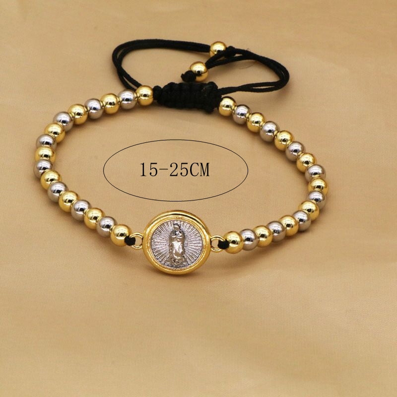 Copper Beaded Adjustable Religious Bracelet with 18k Gold Plated Charms