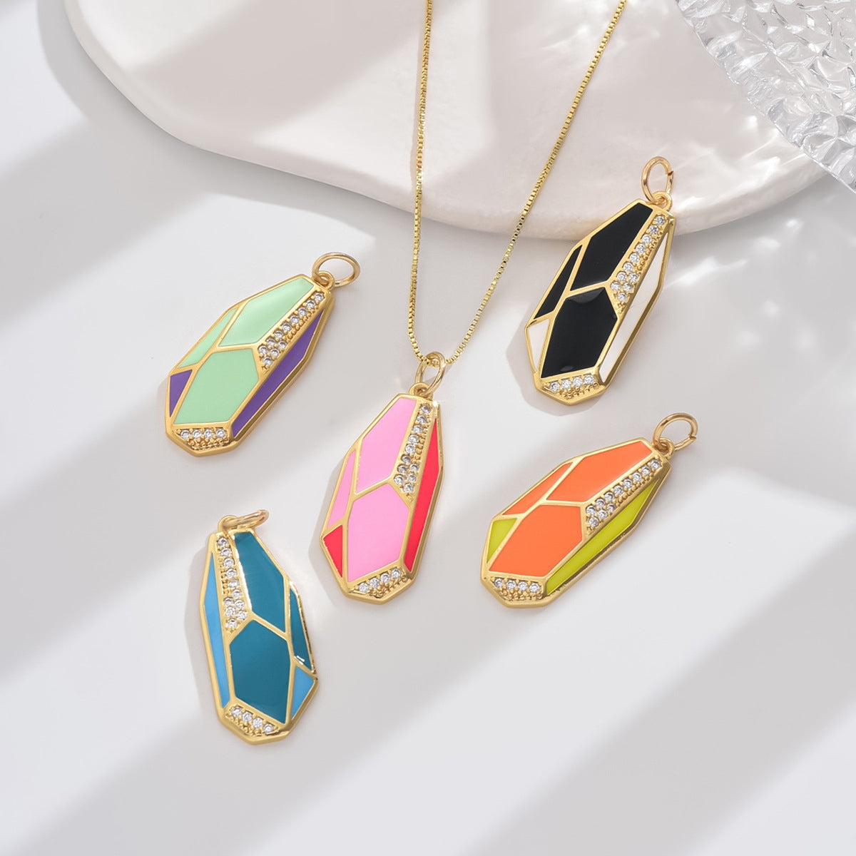 Copper Zircon Enamel Colorful Pendant Necklace