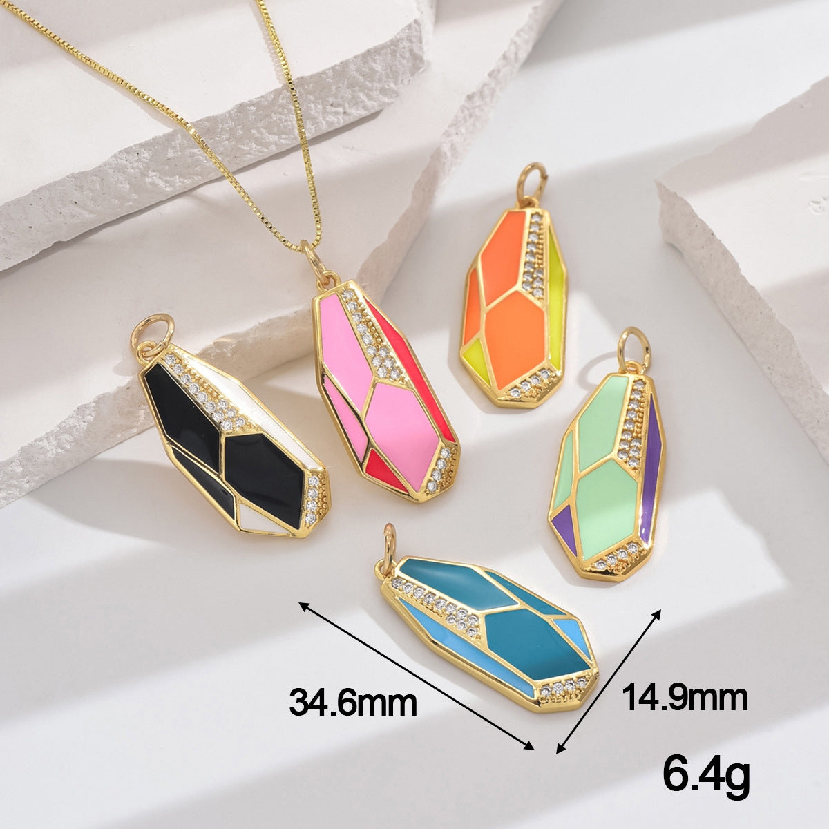 Copper Zircon Enamel Colorful Pendant Necklace